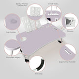 Ekkio Portable Laptop Bed Desk Foldable Legs with USB Charge Port Home Office Light Pink V227-2997162002002