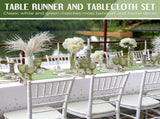 16 Pcs White and Sage Green Disposable Plastics and Satin Table Runner Set 54x108 Inch V1258-DP02-WO-123