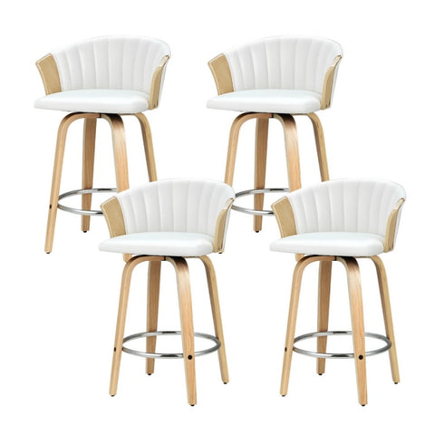 Artiss 4x Bar Stools Swivel Leather Chairs Wooden BA-TW-8091-WHX4