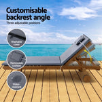 Gardeon 2x Sun Lounge Wooden Lounger Outdoor Furniture Day Bed Wheel Patio Grey ODF-B-LOUNGE-WHEEL-GEX2