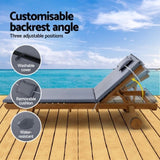 Gardeon 2x Sun Lounge Wooden Lounger Outdoor Furniture Day Bed Wheel Patio Grey ODF-B-LOUNGE-WHEEL-GEX2