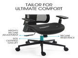 Fortia Ergonomic Office Desk Chair, Coolmesh Fabric, Adjustable Lumbar Support, Headrest, Armrest V219-OFFOCRFOE6KA