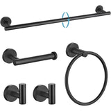 5PCS Matt Black Stainless Steel Bathroom Organizer Set - Wall-Mounted Rotatable Towel Bar, Toilet V888-ELOSUNG49816