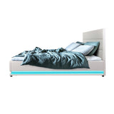 Artiss Bed Frame Double Size LED Gas Lift White LUMI BFRAME-E-LUMI-D-WH-ABC