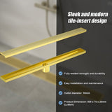 800mm Bathroom Shower Brushed Brass Grate Drain w/ Centre outlet Floor Waste V63-844711