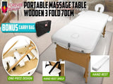 Wooden Portable Beauty Massage Table Bed 3 Fold 70cm WHITE V274-MT-WHITE