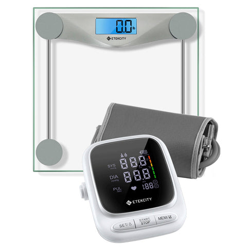 Etekcity Digital Body Weight Bathroom Scale, Silver & Etekcity Smart Blood Pressure Monitor, White V398-EKEB4074C-BPM