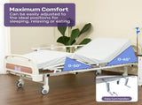 EQUIPMED 4 Function Medical Bed, w/ Mattress & Over Bed Table, Easy Manual Adjustable Back and Leg V219-BNSADBEQM03A