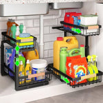 2-Tier Kitchen Under Sink Organiser Storage with Height Adjustable, Unique Slide Rail & Suction Cups V178-36080