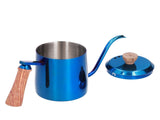 600ml Stainless Steel Manual Coffee Pot Long Narrow Spout Pour Over Kettle with Wooden HandleBlue V1294-YM0710-3118210281012