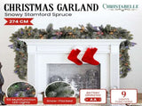 Christabelle 2.7m Christmas Garland Snowy with LED Lights Stamford Spruce Tree Decoration Ornam 112_NATSS274