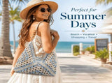 Crochet Bags for Women, Large Capacity Boho Woven Mesh Shoulder Tote, Lightweight Summer Beach V1366-AZ2-W-11637