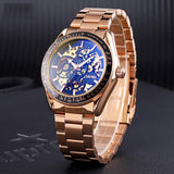 Golden Steel Band Automatic Skeleton Watch For Men PRL-5022335240DBT