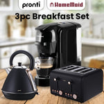 Pronti Kettle, Pronti Toaster and HomeMaid Coffee Machine Breakfast Set - Black KT-TS-C511-BK