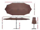 Instahut Outdoor Umbrella 4.57m Solar 48 LED Double-Sided Patio Parasol Brown UMB-POLE-4-TR-LED-BR