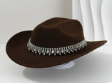 Rhinestone Cowboy Hat - Dark Brown Western Hat with Iridescent Gemstone Fringe Band, Wide Curved V888-ELOSUNG57116-5