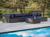 LONDON RATTAN 5 Seater Modular Outdoor Lounge Setting with Coffee Table, Ottoman, Grey V219-OTDOLSLR5SGY3