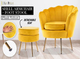 Armchair Lounge Chair Accent Velvet Shell Scallop Round Ottoman Footstool YELLOW V274-FT-VAC-ST-1596-YE