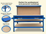 3-Layered Work Bench Garage Storage Table Tool Shop Shelf Blue TBL-3LY-WH-BU