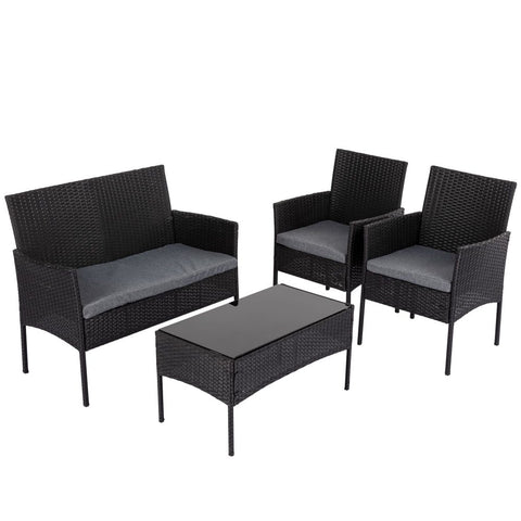 4 Seater Wicker Outdoor Lounge Set - Black V264-OTF-529S-BLK