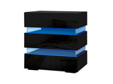Artiss 2x Bedside Table LED 3 Drawers - LUMI Black FURNI-O-LED-BS-03-BKX2