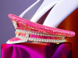shiny rhinestone captain hat, unisex party hat, adjustable sequin hat, Mardi Gras hat, Valentine's V1102-129-88908-PNK-L