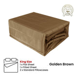Golden Brown 800TC Luxury Cotton Self-Stripe Sheet Set King 40 cm Wall King V442-ATX-SHEETS-800TCSELFSTRIPE-GBROWN-KI