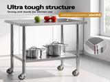 Cefito 914x762mm Stainless Steel Kitchen Bench w/ Splashback Work Table Prep Bench Commercial 430 SSKB-430S-WHEEL-36-30