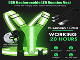 Rechargeable LED Reflective Running Vest, Adjustable High Visibility Gear for Night Walking, V1189-LC-AMZ-00089