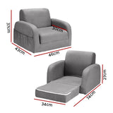 Keezi Kids Sofa 1 Seater Children Flip Open Couch Lounger Armchair Soft Grey KID-SOFA-SINGLE-GY