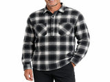 Mens Flannelette Long Sleeve Shirt 100% Cotton Authentic Flannel - Half Placket - Black V563-FS-HP20-99-6XL