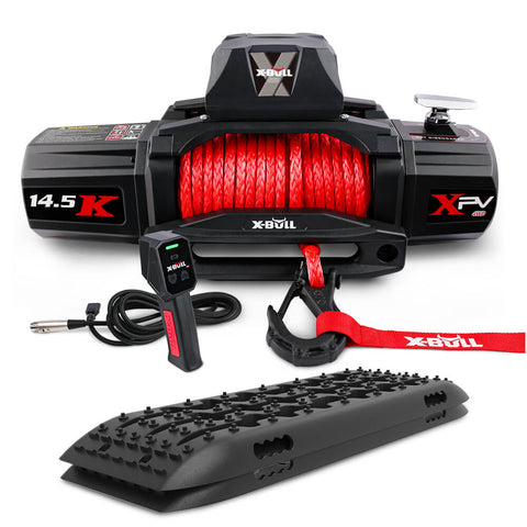 X-BULL 12V Electric Winch 14500LBS synthetic rope with Recovery Tracks Gen2.0 Black V211-AUEB-AXEW016ST002