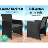 Gardeon 4 PCS Outdoor Sofa Set with Storage Cover Rattan Chair Furniture Black ODF-RATTAN-4PC-AB-BK-COVER