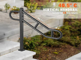 Single Post Handrail for Outdoor 1-3 Steps, 40.5" L x 35.4" H Metal Bent Stair Handrails, Floor V952-LZKFSHS405INENIH7V0