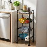 CARLA HOME 4 Tier Rolling Kitchen Trolley Cart - Rustic Brown - Steel - Kitchen Rolling Cart V178-36446