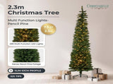 Christabelle 2.3m 7.5ft Pencil Pine Christmas Tree Pre Lit Multi Function LED Slim Artificial I 112_WFLPP75