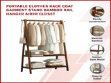 Portable Clothes Rack Coat Garment Stand Bamboo Rail Hanger Airer Closet V63-838131