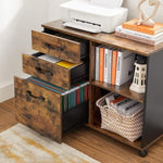 3-Drawer File Cabinet with Open Compartments for A4 Rustic Brown and Black V178-11543