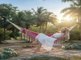 Double Tassel Hammock 110x59 Inch 450lbs Capacity Cotton-Polyester Canvas for Outdoor & V1232-LYDC-001