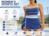 Blue XL Size Women's Linear Sports Set - Polyester Spandex Blend with Adjustable Straps, Removable V888-ELOSUNG53901