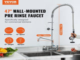 Commercial Faucet with Pre-Rinse Sprayer, 47" Height, 8" Center, 12" Swing Spout, Wall Mount Kitchen V952-BGSYCXSLTBGS6DRW9V0