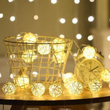 1 Set of Yellow 5cm Rattan Cane 50 Ball Battery Power LONG 5m String Lights Christmas Gift Home V382-YELLOWRATTBALLBATT50