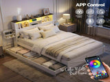 Artiss Queen Bed Frame with Storage Drawers White Platform Bedframe with Bookcase Headboard Charging WBED-F-LUMEX-Q-WH-ABC