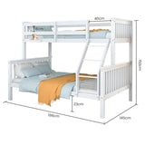 Kingston Slumber Single Over Double Wooden Bunk Bed Frame, Triple Solid Pine 2-in-1 Modular Design, V219-BEDDBBKS12WA