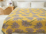 Yellow & Purple Floral Woven Throw Blanket - Chic Botanical Print with Tassels, Cotton Blend Sofa & V888-ELOSUNG32001