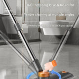 2-piece Grey V-Shaped Floor Scrub Brush and Suction Mop Holder Set - 360 Rotating Grout Cleaner, V888-ELOSUNG53072