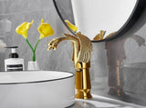 Swan-Shaped Single-Handle Single-Hole Vessel Faucet Deck-Mounted Bathroom Sink Faucet, Tall Model, V1107-113-27091-ROS-33CM