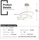 BAMDECOR A18801 Modern LED Chandelier, Dimmable Pendant Light with Remote Control Rings Round V255-BAM-188013-SILVER