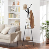 Black Coat Rack Stand Industrial Style 2 Shelves Clothes V178-11703