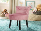 Pink Round Vanity Stool with Padded Seat and Backrest V767-XJJ379-PK-V1